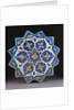 A Samarkand cuerda Seca stellar tile of twelve pointed form, the blue ground with a central turquoise and gold flower outlined in red by Anonymous