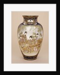 A large Kinkozan vase depicting a lady playing a koto with ladies and children beneath a wisteria by Anonymous