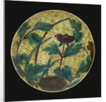 A large Ao-De Ko-Kutani dish depicting a peony by Anonymous