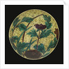 A large Ao-De Ko-Kutani dish depicting a peony by Anonymous