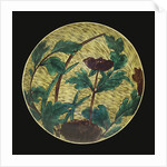 A large Ao-De Ko-Kutani dish depicting a peony by Anonymous