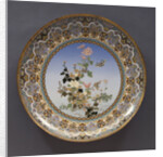 Meiji Period large cloisonne enamel charger with flowers by Anonymous