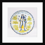 A Bristol Delft polychrome royal portrait charger painted with a full length portrait of George I in formal robes by Anonymous