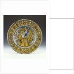 A Deruta blue and gold lustred portrait dish depicting a young woman in profile by Anonymous