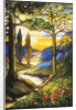 Tiffany Studios leaded glass scenic window by Anonymous