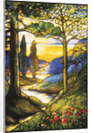 Tiffany Studios leaded glass scenic window by Anonymous