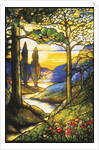 Tiffany Studios leaded glass scenic window by Anonymous