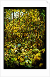 Tiffany Studios leaded glass window of a woodland scene by Anonymous