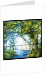 Tiffany Studios leaded glass landscape window depicting a passage to the sea by Anonymous