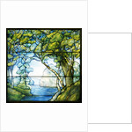 Tiffany Studios leaded glass landscape window depicting a passage to the sea by Anonymous