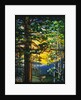 Tiffany Studios landscape window depicting a meandering stream shaded by towering fir trees by Anonymous
