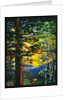 Tiffany Studios landscape window depicting a meandering stream shaded by towering fir trees by Anonymous