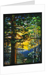 Tiffany Studios landscape window depicting a meandering stream shaded by towering fir trees by Anonymous