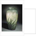 An earthenware vase depicting hyacinths and leafage in shades of ivory and green by Anonymous