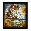 Tiffany Studios leaded and plate glass window depicting a young woman kneeling before the rising sun by Anonymous