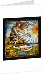 Tiffany Studios leaded and plate glass window depicting a young woman kneeling before the rising sun by Anonymous