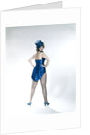 1960s Woman Looking Over Shoulder Wear Dance Costume Blue Sequined Top Hat Silk Tails Fishnet Seamed Stockings Looking At Camera by Anonymous