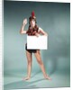 1960s 1970s Character Woman Wearing Native American Feather Headdress Making How Gesture Holding Blank Sign Looking At Camera by Anonymous