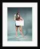 1960s 1970s Character Woman Wearing Native American Feather Headdress Making How Gesture Holding Blank Sign Looking At Camera by Anonymous