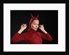1960s Woman Red Devil Costume With Horns Arms Up In Air Looking Seductively At Camera by Anonymous