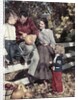 1950s Family Father Mother Son And Daughter Outdoor Carving A Pumpkin by Anonymous