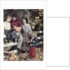 1950s Family Father Mother Son And Daughter Outdoor Carving A Pumpkin by Anonymous