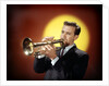 1950s 1960s Bearded Man Playing Trumpet by Anonymous