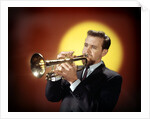 1950s 1960s Bearded Man Playing Trumpet by Anonymous