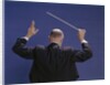 1950s 1960s 1970s View Of Back Of Bald Man Conducting A Symphony Orchestra by Anonymous