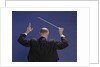 1950s 1960s 1970s View Of Back Of Bald Man Conducting A Symphony Orchestra by Anonymous