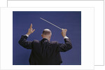 1950s 1960s 1970s View Of Back Of Bald Man Conducting A Symphony Orchestra by Anonymous