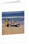 1970 1970s 2 Couples Men Women On Beach With Red White Dune Buggy Leisure Sport Lifestyle Vehicle Fun Summer by Anonymous