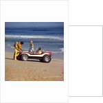 1970 1970s 2 Couples Men Women On Beach With Red White Dune Buggy Leisure Sport Lifestyle Vehicle Fun Summer by Anonymous