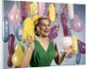 1960 1960s Retro Party New Year Balloons Woman Streamers Dress Happy by Anonymous