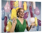 1960 1960s Retro Party New Year Balloons Woman Streamers Dress Happy by Anonymous