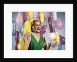 1960 1960s Retro Party New Year Balloons Woman Streamers Dress Happy by Anonymous