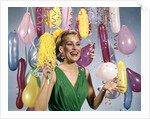 1960 1960s Retro Party New Year Balloons Woman Streamers Dress Happy by Anonymous
