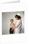 1960s Woman Nurse Give Injection Needle To Little Boy Arm Vaccine Vaccination Prevention Immunize Inoculate Medicine by Anonymous