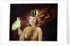 1960s Young Blonde Woman Party Hat Noisemaker Horn Smiling New Year Clock Background by Anonymous