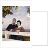 portrait Couple Husband & Wife Smiling Standing Together Behind White Board Fence Outdoor by Anonymous