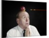 1960s Anxious Business Man Praying Looking Up At Arrow Heading Towards Apple Sitting On Top Of His Head by Anonymous