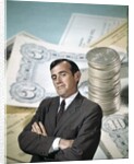 1960s Businessman Facial Expression Background Money Checks Coins Finance Banking Business Retro by Anonymous