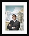 1960s Businessman Facial Expression Background Money Checks Coins Finance Banking Business Retro by Anonymous