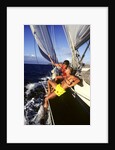 couple Enjoying The Ride On Deck Of Sailboat Heading Toward St. Vincent West Indies by Anonymous