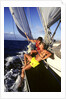 couple Enjoying The Ride On Deck Of Sailboat Heading Toward St. Vincent West Indies by Anonymous