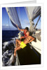 couple Enjoying The Ride On Deck Of Sailboat Heading Toward St. Vincent West Indies by Anonymous