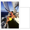 couple Enjoying The Ride On Deck Of Sailboat Heading Toward St. Vincent West Indies by Anonymous