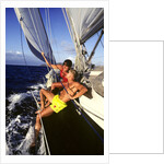 couple Enjoying The Ride On Deck Of Sailboat Heading Toward St. Vincent West Indies by Anonymous