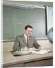 1960s Student Studying Desk Globe Open Book Writing Chalkboard High School by Anonymous