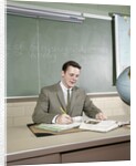 1960s Student Studying Desk Globe Open Book Writing Chalkboard High School by Anonymous